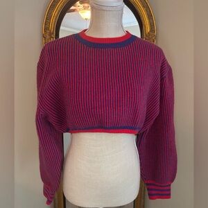 Cider Red and Blue Striped Cropped Sweater -size medium